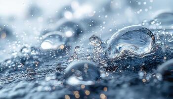 Shiny raindrop on wet wave pattern, reflecting nature generated by AI photo