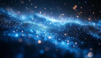 Glowing blue galaxy backdrop with bright snow patterns. generated by AI photo