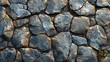 Stone wall pattern old building feature rough rock. generated by AI photo