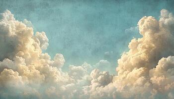 Fluffy clouds float in vibrant summer sky backdrop generated by AI photo