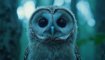 Eagle owl staring at cute hawk in forest generated by AI photo