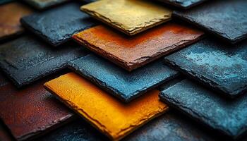 Old terracotta roof tiles stacked in a row pattern generated by AI photo