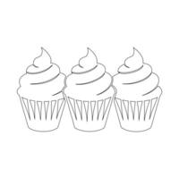 Minimalist Cupcake Outline Art Illustration on White Background Graphic for Print, vector