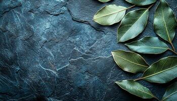 Green leaf pattern on old rustic branch backdrop generated by AI photo