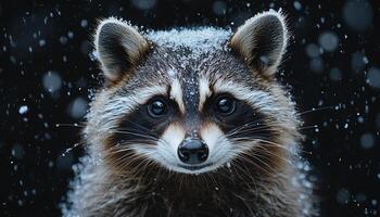 Cute puppy in snow, looking at camera, wet generated by AI photo