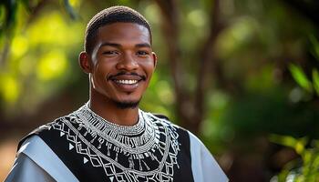 Smiling African man looking at camera with confidence generated by AI photo