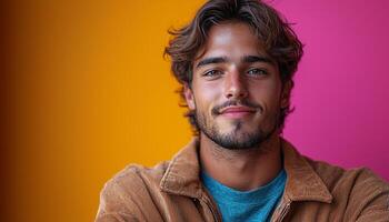 Confident man with beard smiling in casual fashion generated by AI photo