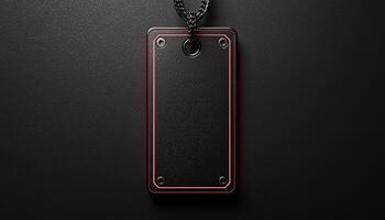 Metallic steel chain hanging in empty space, shiny badge generated by AI photo