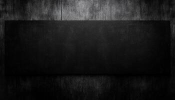 Empty dark grunge board on old wooden frame generated by AI photo