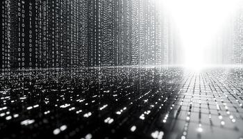 Glowing data pattern in futuristic digital communication space generated by AI photo