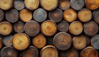 Tree trunk stack timber log lumber industry woodpile generated by AI photo