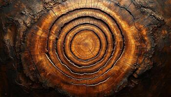 Tree trunk cross section shows concentric tree rings generated by AI photo