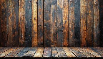 Old rustic wood plank backdrop pattern on dirty wall generated by AI photo