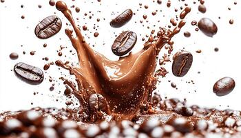 Splashing coffee bean liquid pouring, freshness in motion generated by AI photo