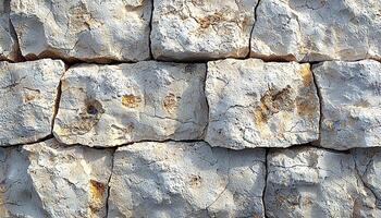 Stone wall built with old, rough, dirty bricks generated by AI photo