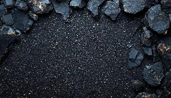 Shiny coal on dark rough metal surface level generated by AI photo