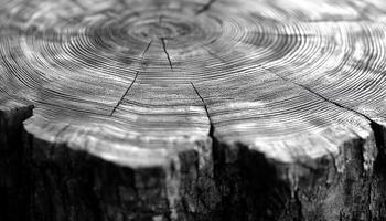 Old tree trunk with concentric tree rings pattern generated by AI photo