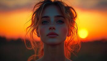 Beautiful women smiling in the summer sunlight, happiness generated by AI photo
