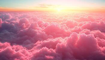Fluffy clouds float high above in vibrant sky generated by AI photo
