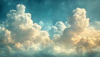 Fluffy clouds float in vibrant sky, summer day generated by AI photo