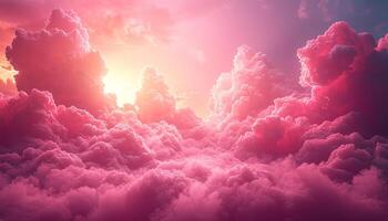 Fluffy clouds float in vibrant sky at dusk generated by AI photo