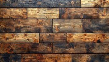 Old rustic plank table in dark grunge backdrop generated by AI photo