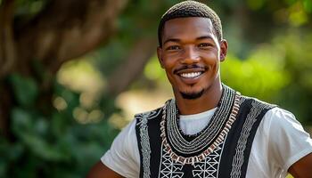 Smiling men looking at camera, portrait of happiness generated by AI photo