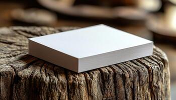 Stack of paper on wooden table in library generated by AI photo