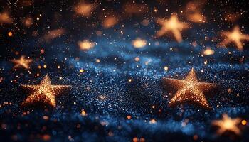 Glowing star shapes illuminate dark winter celebration backdrop generated by AI photo