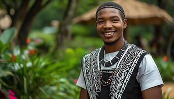 Smiling men portrait looking at camera adult African ethnicity generated by AI photo