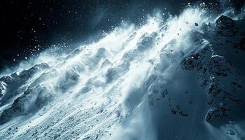 Snow covered mountain peak under starry night sky generated by AI photo