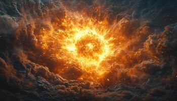 Glowing nebula in space, exploding galaxy of fire generated by AI photo