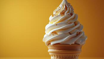 Ice cream cone with vanilla whipped cream topping generated by AI photo