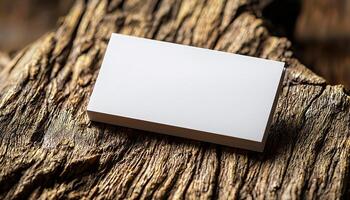 Wooden business card stack on empty table surface generated by AI photo