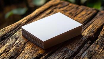 Stack of blank paper on wooden table in office generated by AI photo