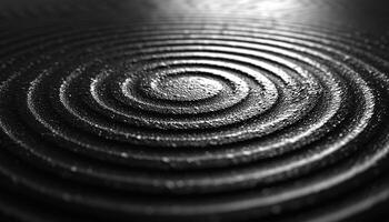 Metallic swirling circle pattern spinning in dark environment generated by AI photo