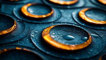 Shiny metal drop on wet circle reflection pattern generated by AI photo