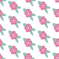 Simple pink flower with three leaves. Seamless pattern. vector