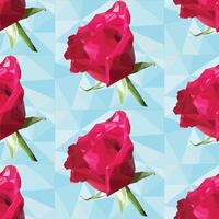 Rose in polygonal style on blue background. Seamless pattern. vector