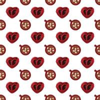 Red mug with hot chocolate and marshmallows. And a pair of red coffee cups in the shape of a heart. Hot drink. The concept of warmth and comfort in the cold season. Seamless pattern. vector