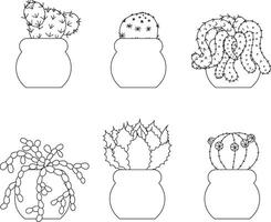 Set of cute little cacti in doodle style. illustration isolated on white background. vector