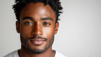 A young man with a friendly expression engages the viewer with his warm smile photo
