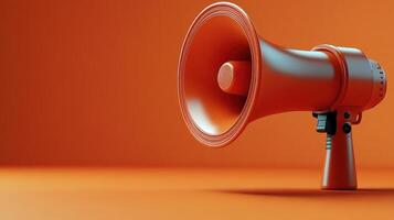 A bright orange megaphone conveys a bold message, standing alone in a lively space photo