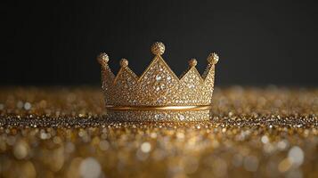 A golden crown glimmers on a sparkling surface, symbolizing elegance and wealth photo