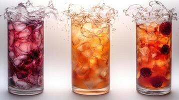Colorful drinks fizz over ice, offering a refreshing escape on a warm day photo