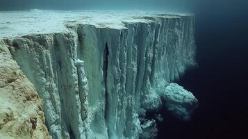 Glistening ice formations tower above the dark ocean depths, evoking awe and wonder photo