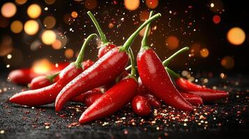 Bright red chilies and colorful spices create an appetizing allure photo