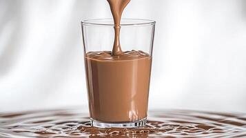 Rich chocolate syrup flows into a glass, creating a deliciously enticing visual effect photo