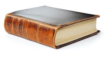 A sleek leather book rests on a smooth white background, radiating sophistication photo