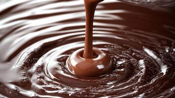 Silky chocolate cascades into a pool, making a tempting centerpiece for dessert lovers photo